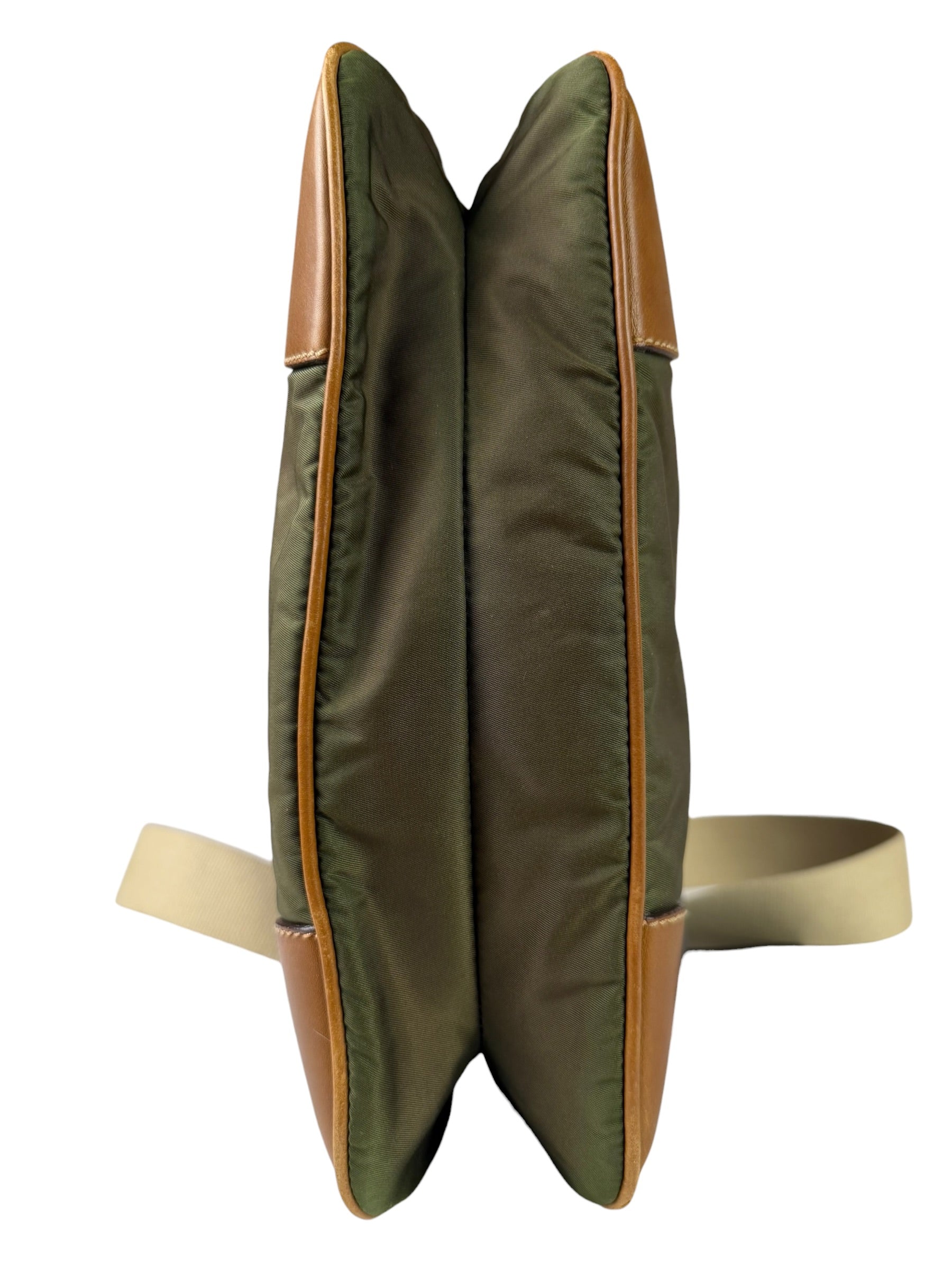 Prada Green/Brown Nylon/Leather Trim Crossbody Bag