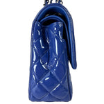 Chanel Shiny Blue Quilted Patent Leather Trim Double Flap Bag 2012