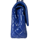 Chanel Shiny Blue Quilted Patent Leather Trim Double Flap Bag 2012