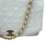 Chanel Vintage White Leather Diana Flap Shoulder Bag 1989