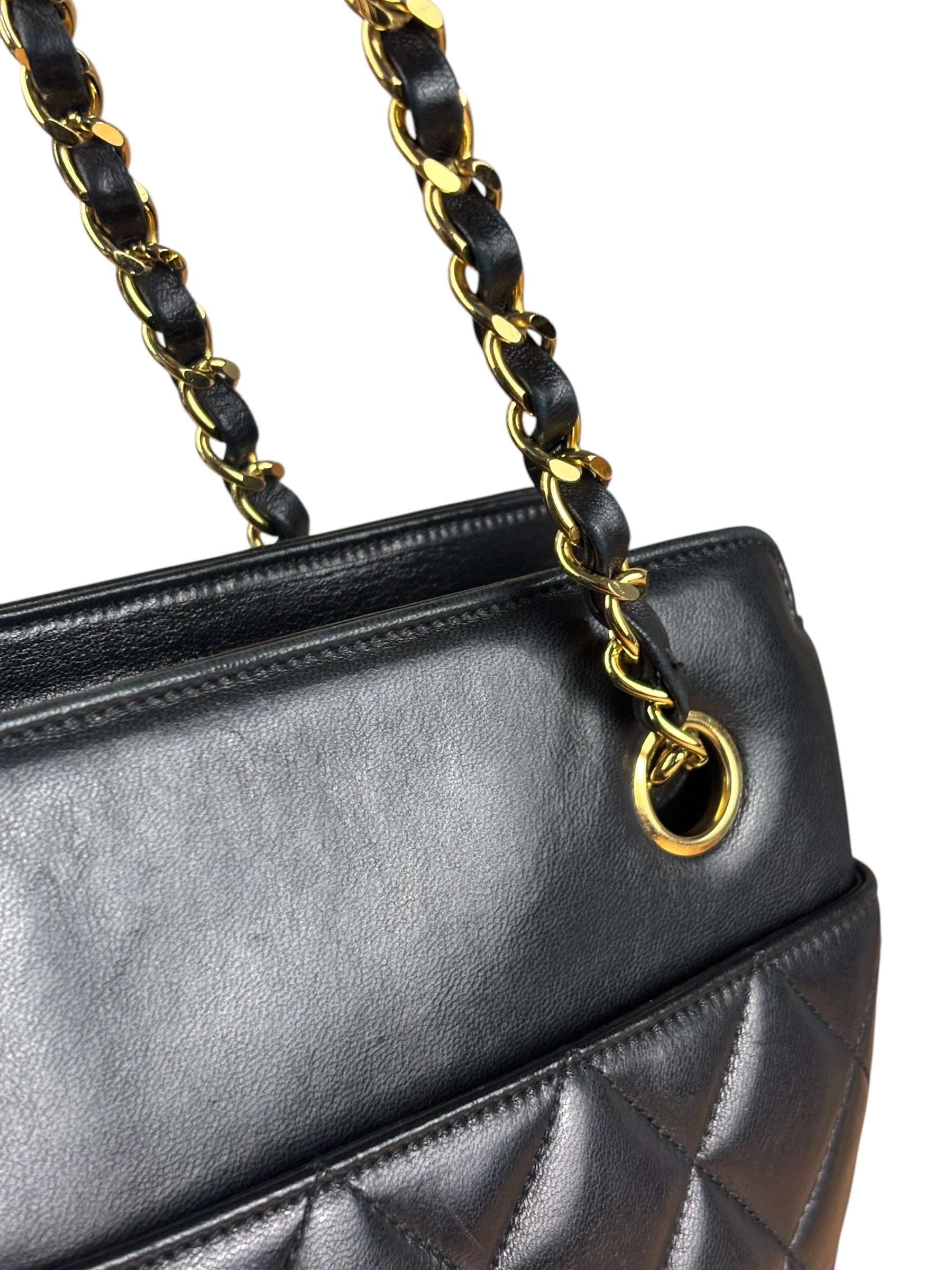 Chanel Vintage Black Quilted Leather Chain Tote/Shoulder Bag 1999