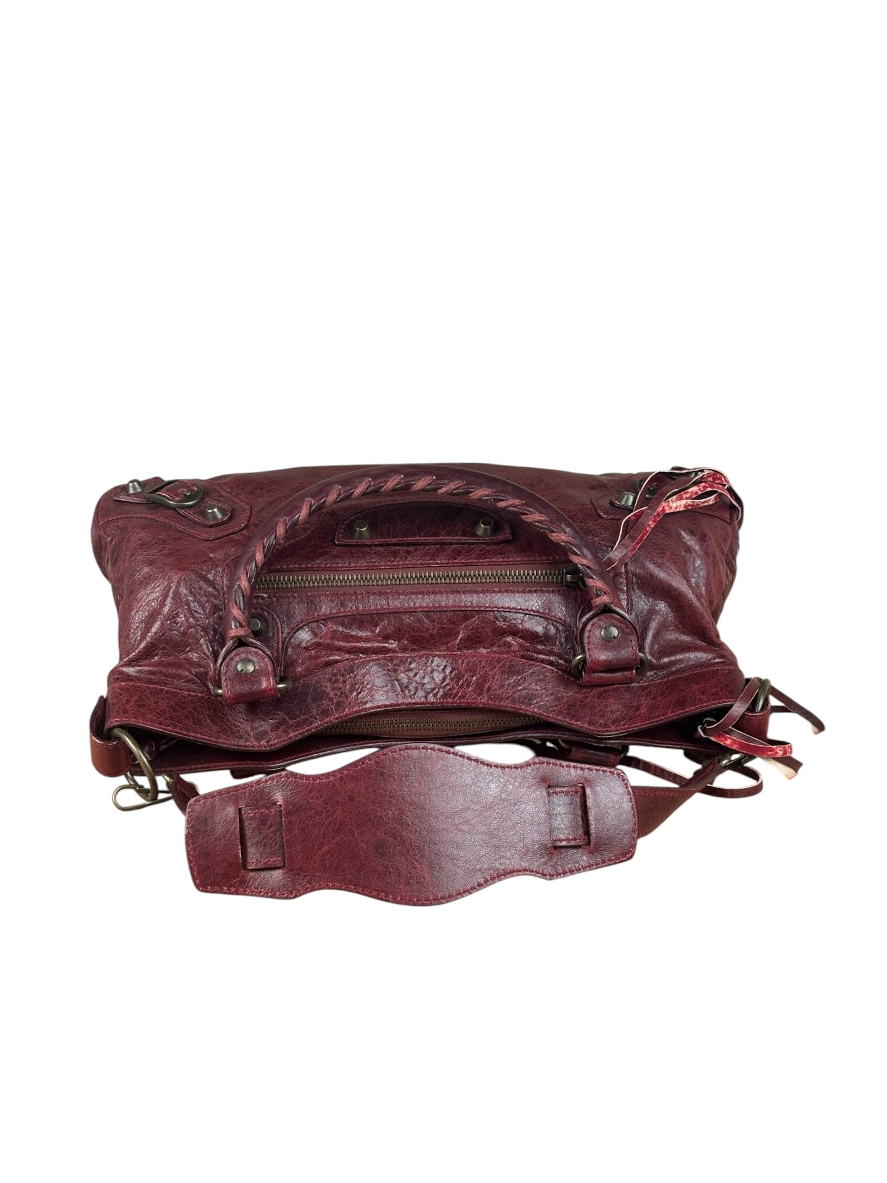 Balenciaga Vintage Burgundy Leather Moto City Two-Way Bag