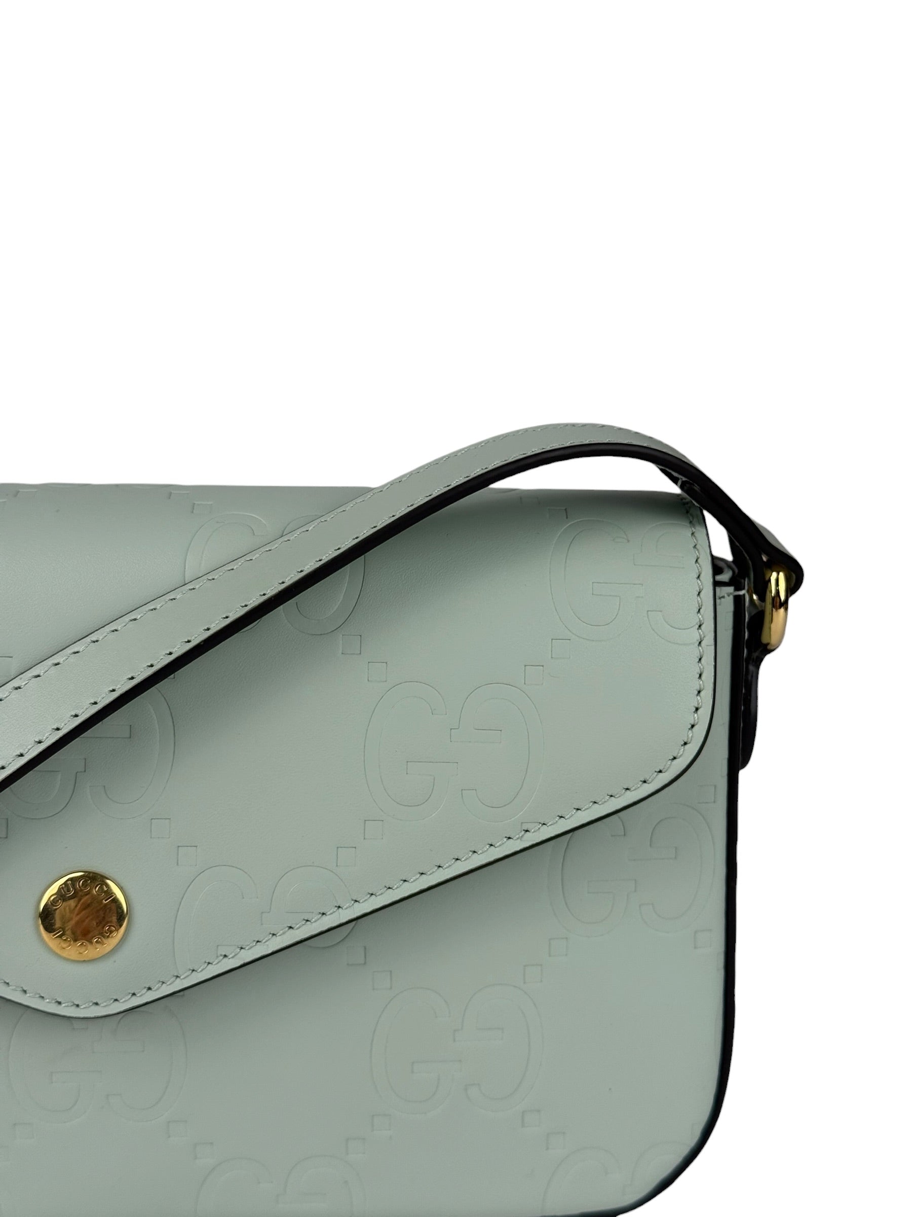 Gucci GG Super Mini Leather Shoulder Bag Pale Blue