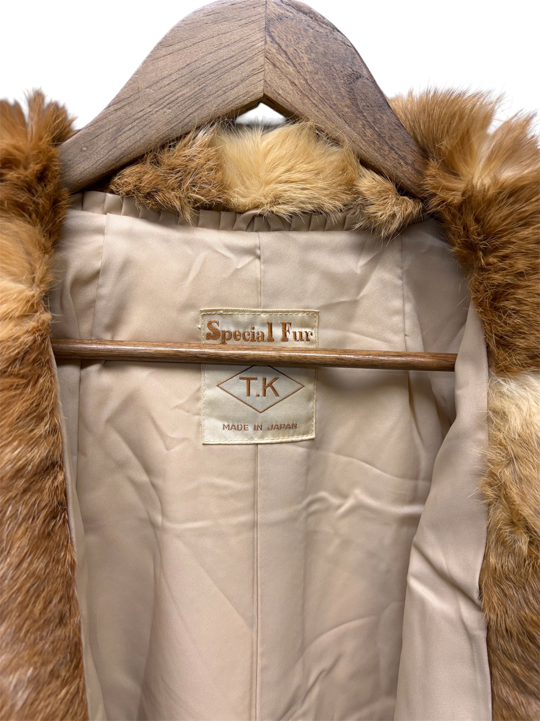 T.K Special Fur Brown/Cream Rabbit Fur Long Coat