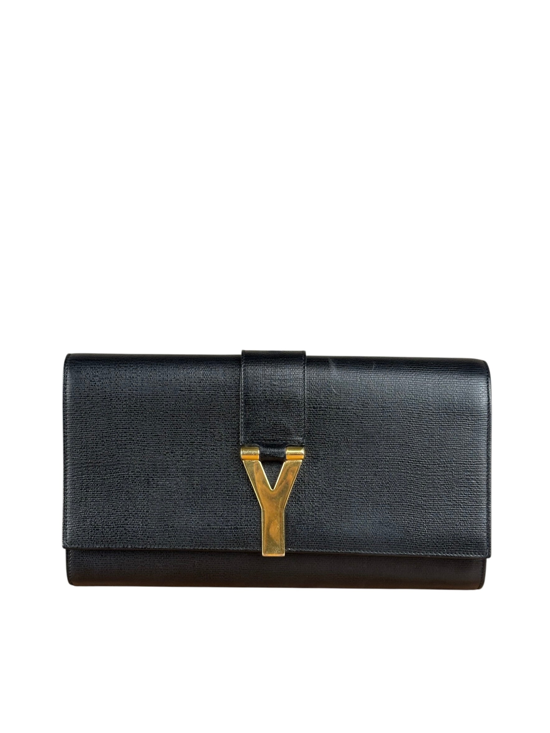 Yves Saint Laurent Black Leather Chyc Y Clutch Replacement Chain