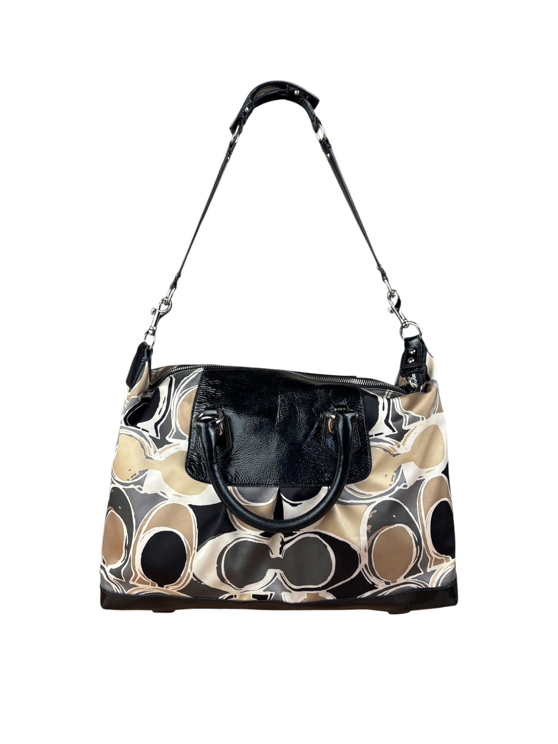 Coach Vintage Trim Leather Hand Drawn Scarf Print Satchel Two-Way Bag