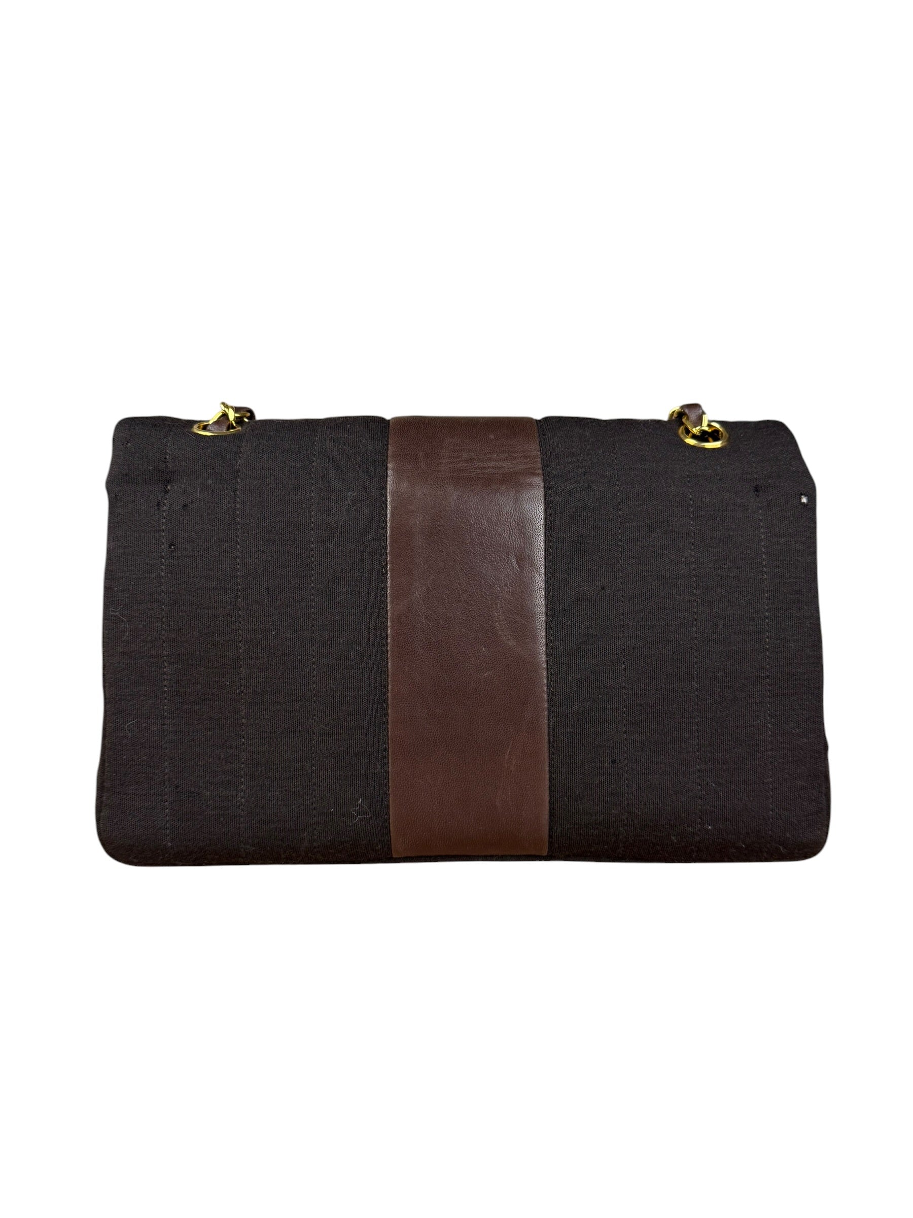 Chanel Brown Vertical Stitch Two-Toned CC Double Flap Bag 90s