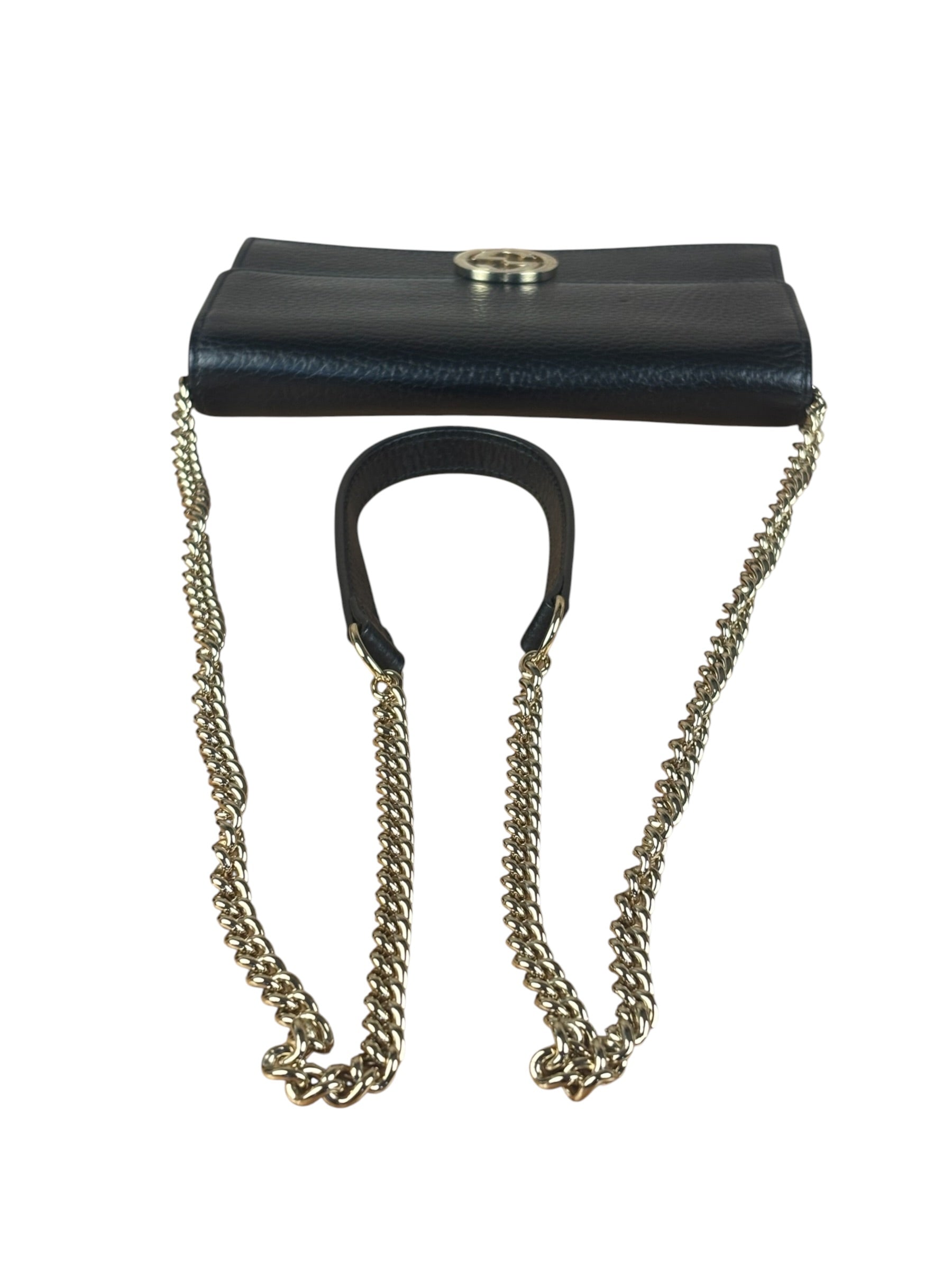 Gucci Black Interlocking G Leather Wallet on Chain