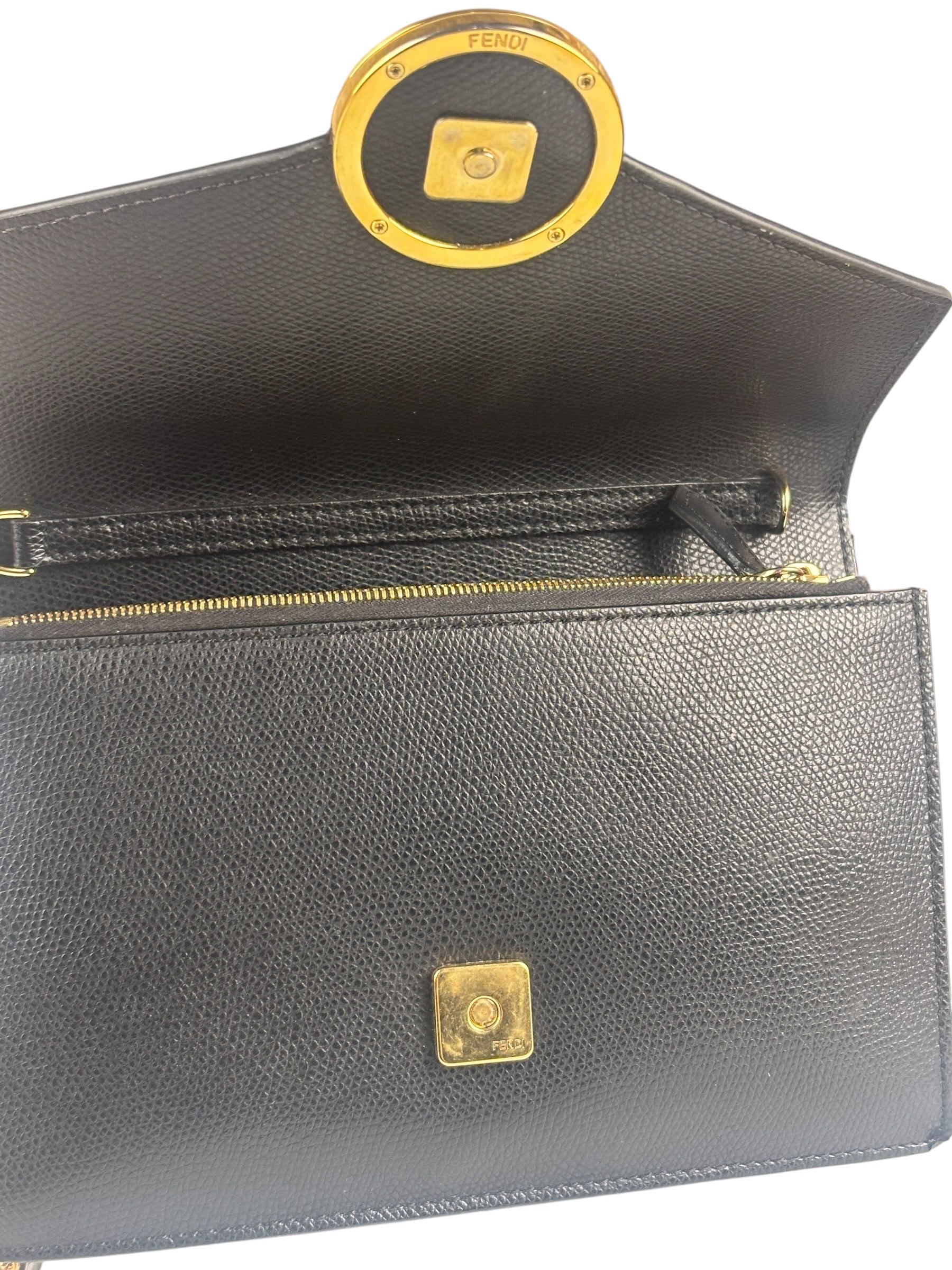 Fendi Black Leather F Envelope Wallet On Replacement Chain