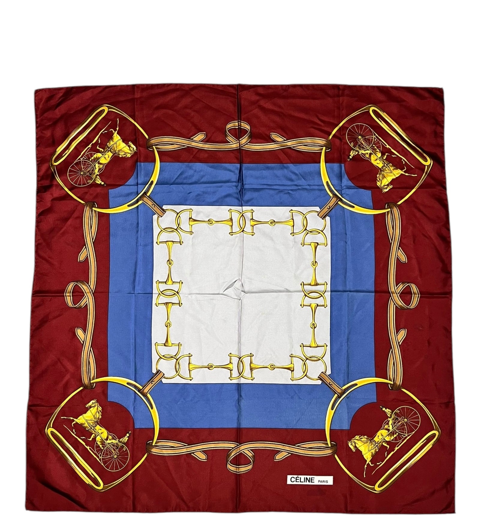 Celine Blue/Red Vintage Horsebit Silk Scarf