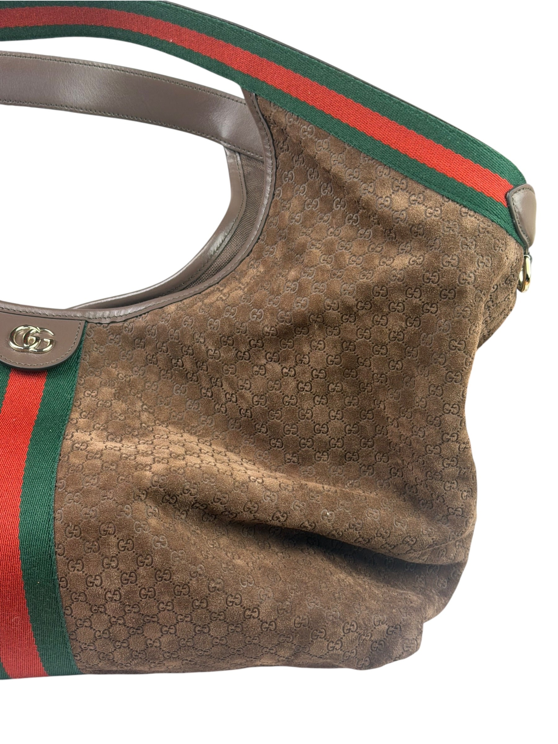 Gucci Brown Suede GG Supreme Giglio Large Tote