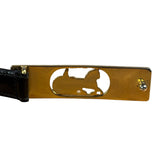 Celine Vintage Black Leather Horse Carriage Rectangular Plate Buckle Belt