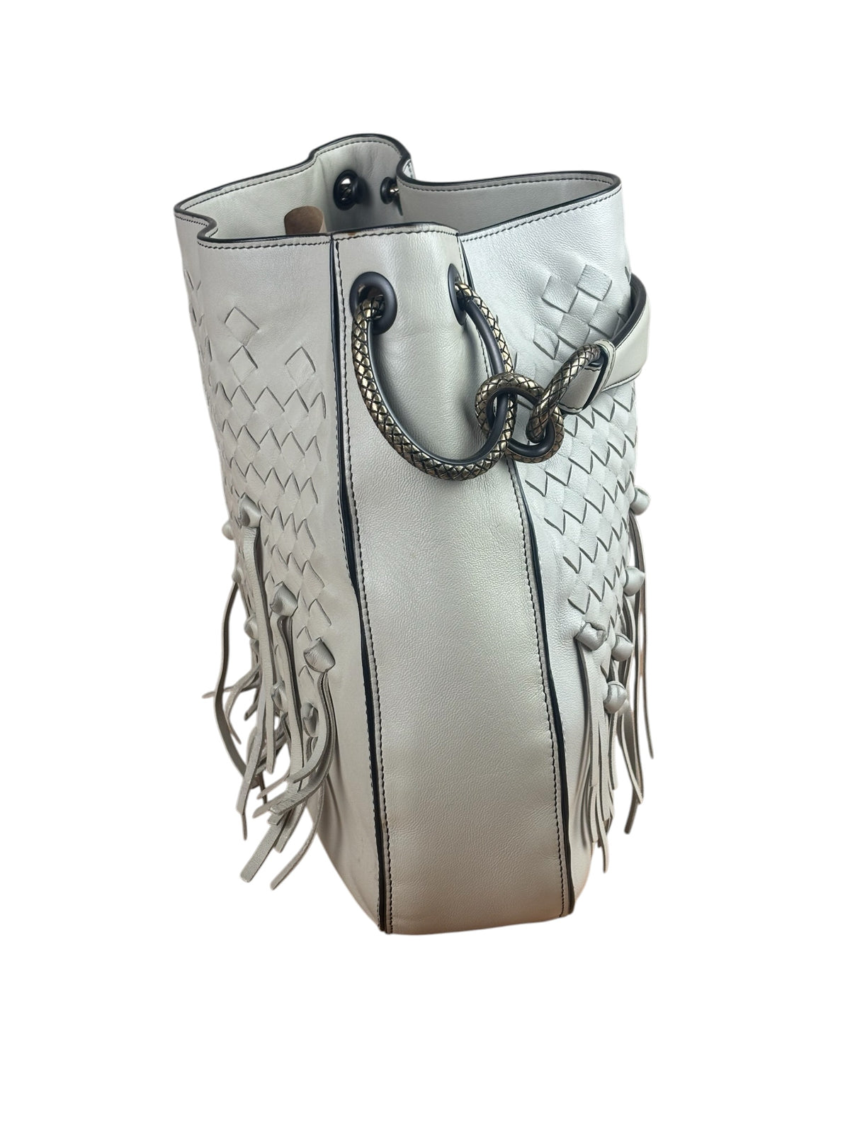 Bottega Veneta Grey Intrecciato Brio Loop Fringe Shoulder Bag