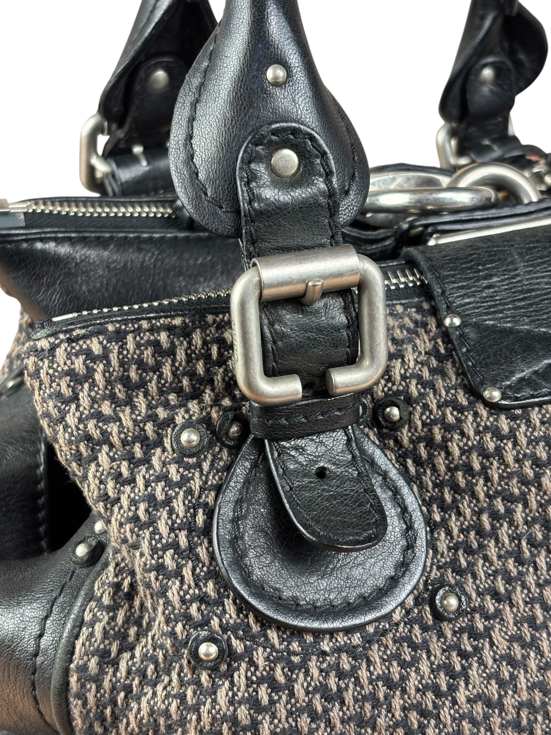 Chloe Black Tweed Leather Paddington Shoulder Bag