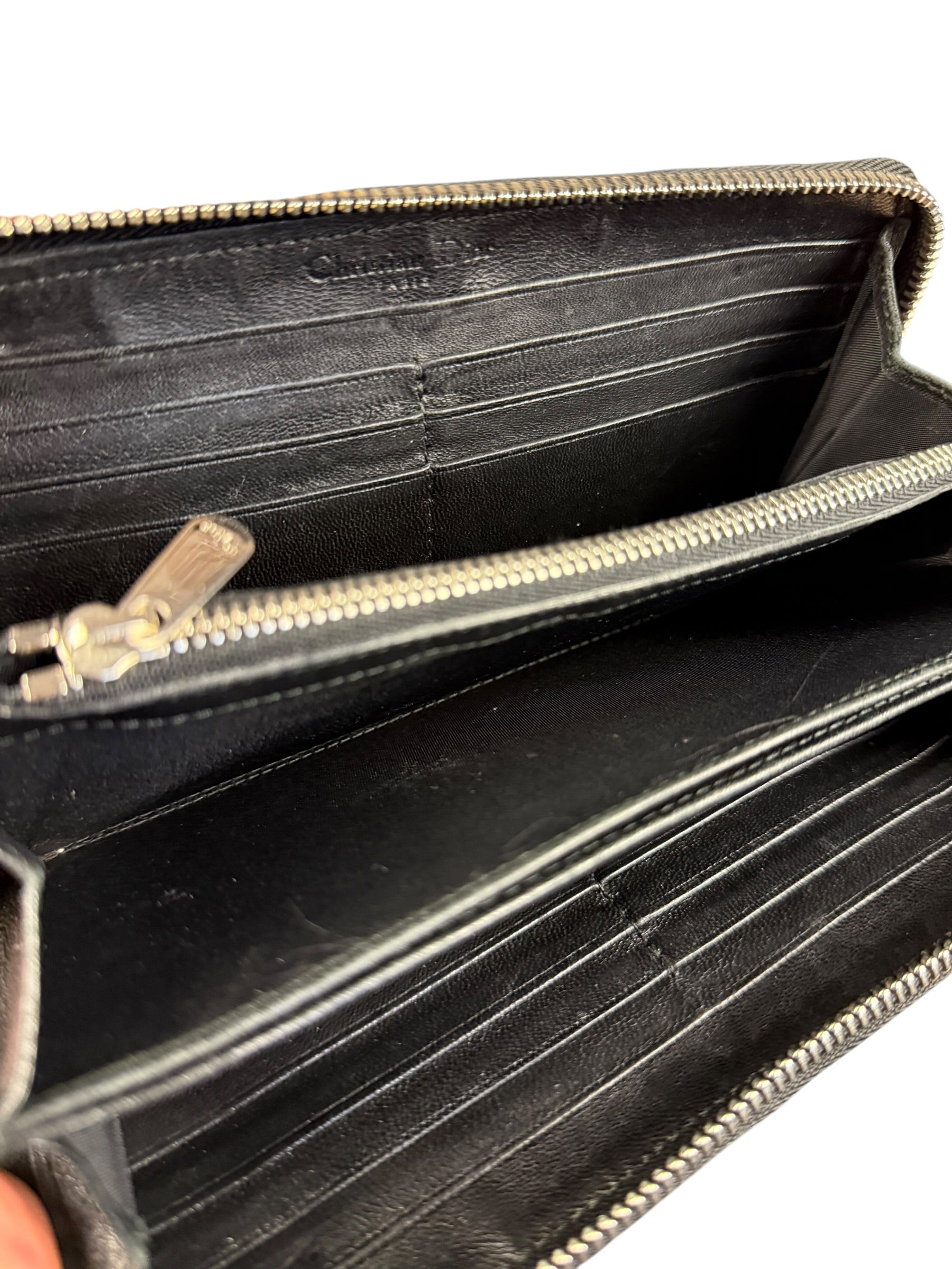 Christian Dior Vintage Black Quilted Leather Zippy Wallet