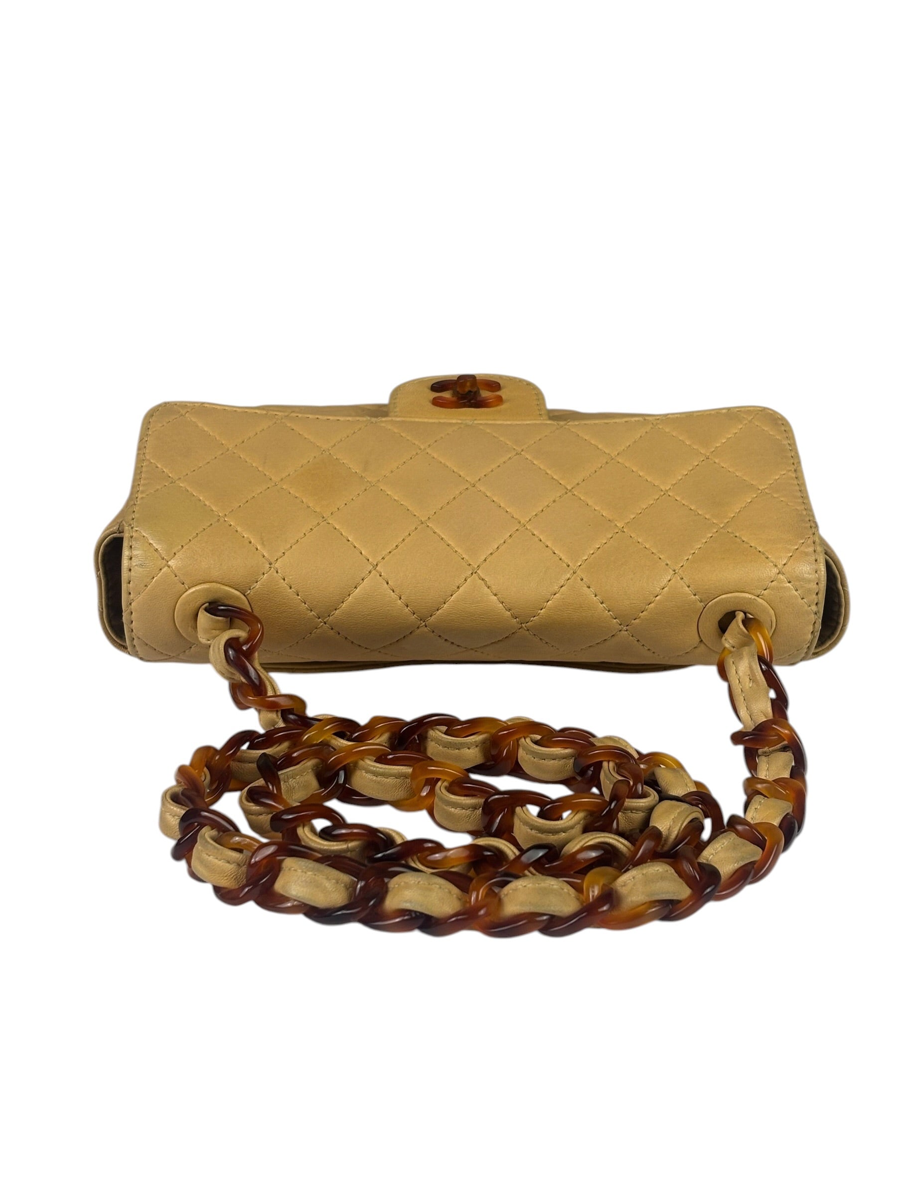Chanel Beige Quilted Lambskin Tortoiseshell Chain Flap 1996