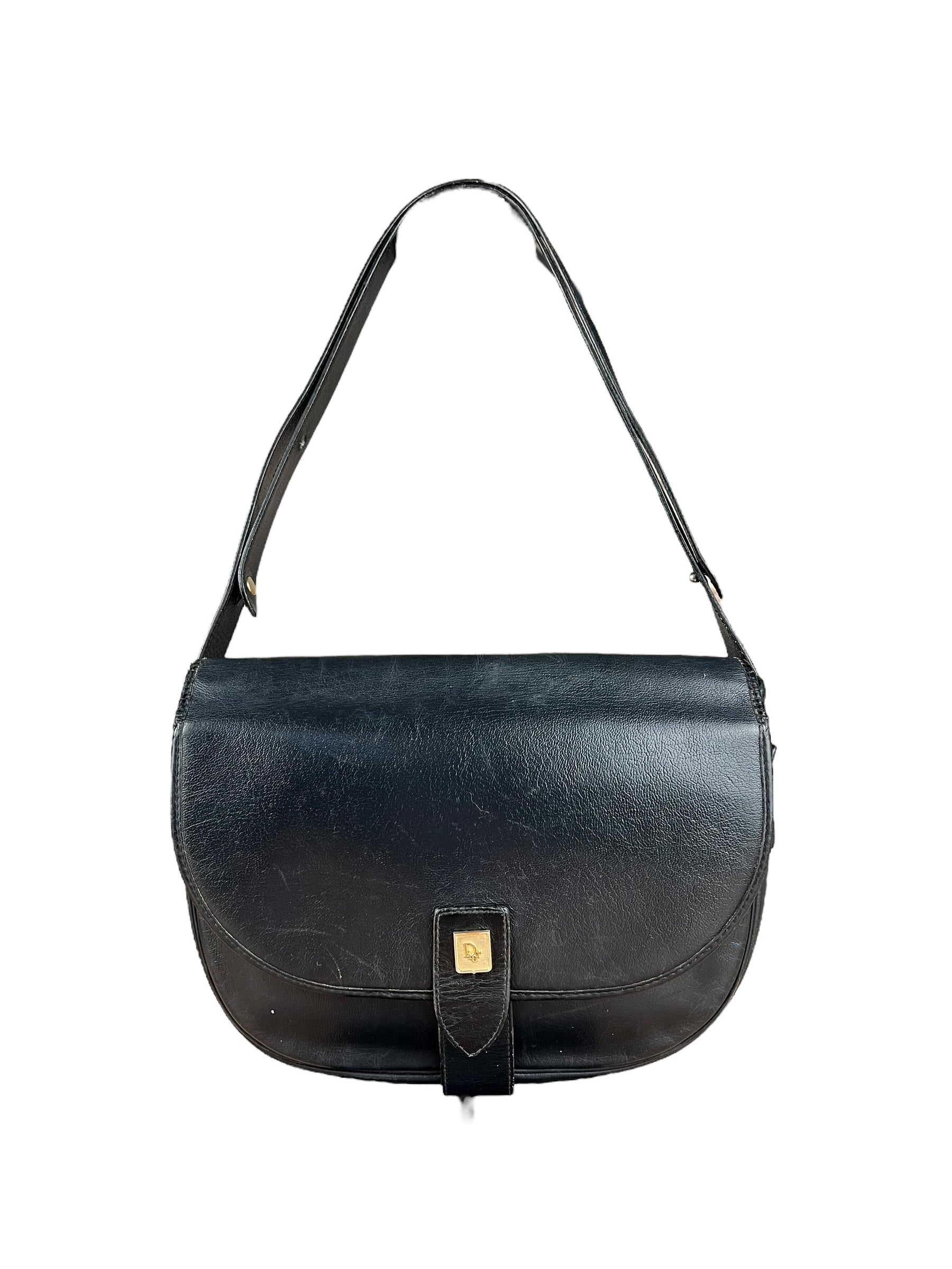 Dior Black Leather Vintage Flap Shoulder Bag