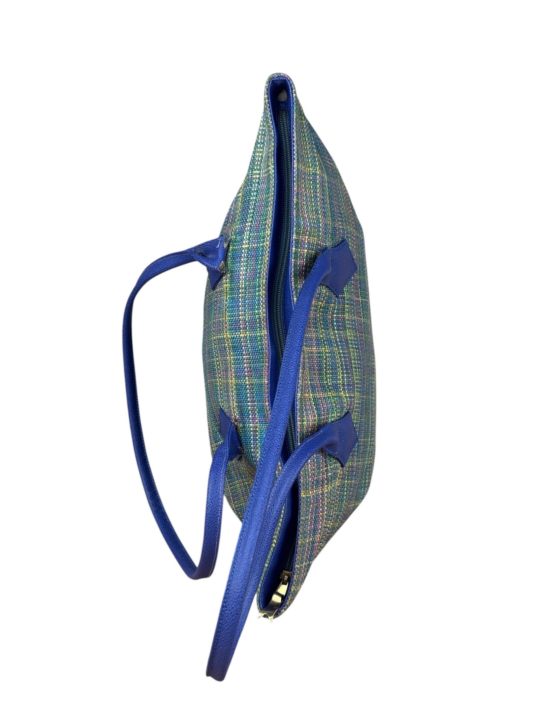 Vivienne Westwood Blue/Green Woven Plaid Saturn Shoulder Bag