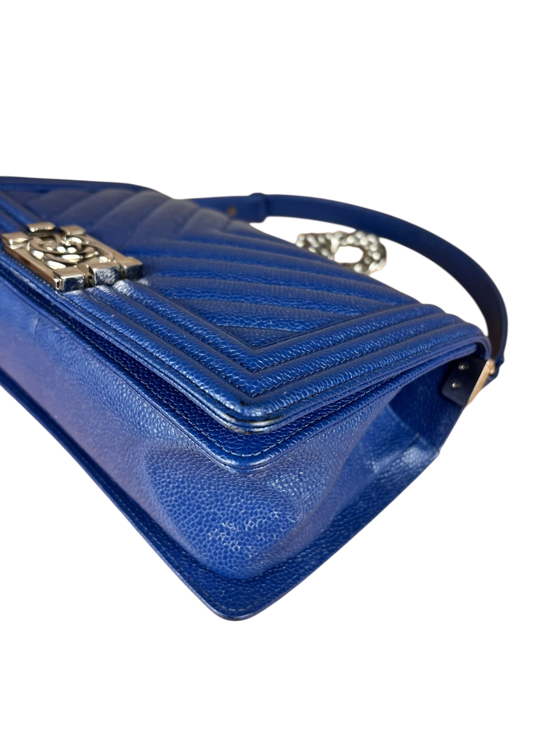 Chanel Blue Chevron Caviar Medium Boy Bag 2019