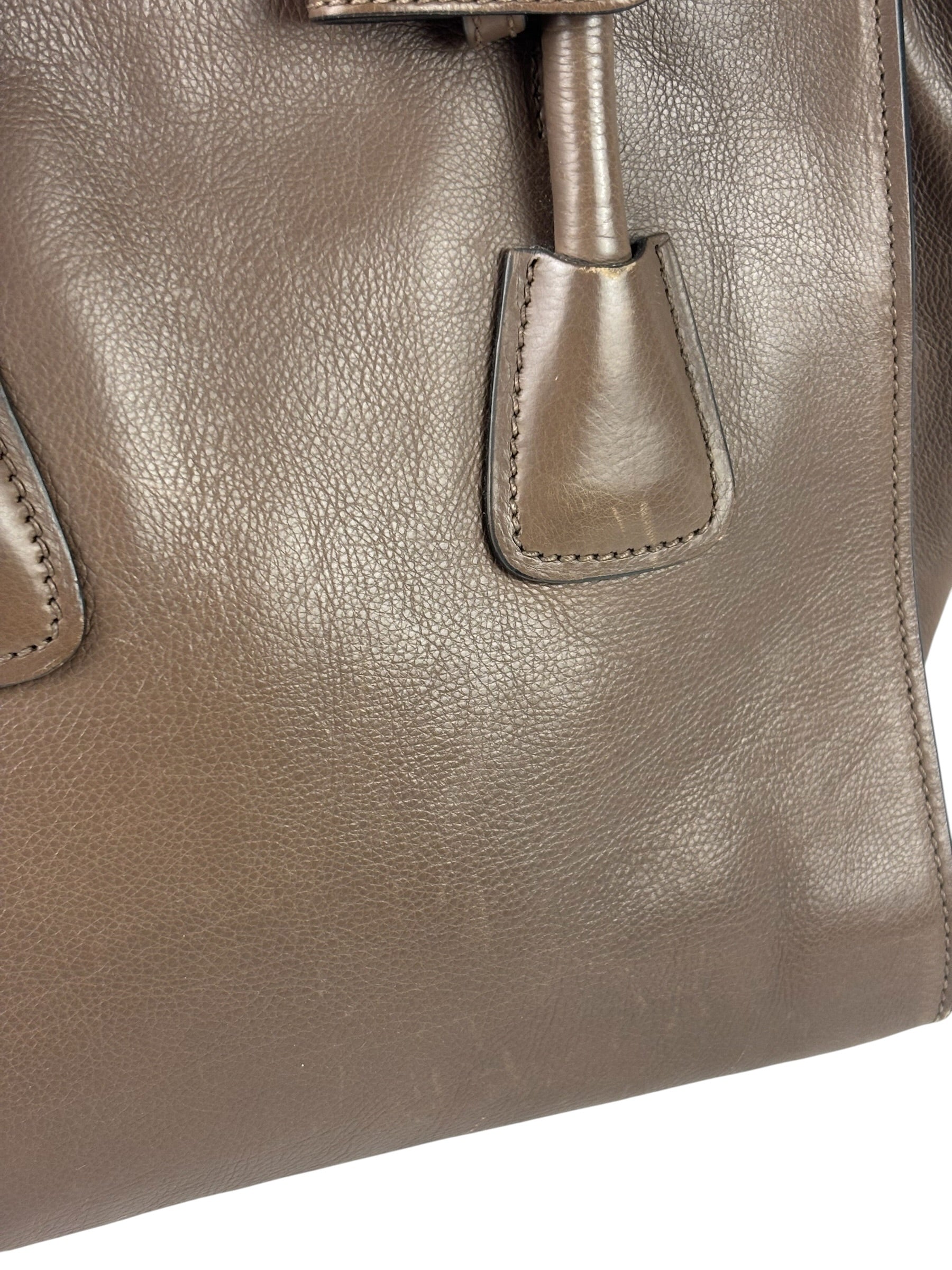 Prada Neutral Taupe Glace Calf Twin Pocket Two-Way Tote