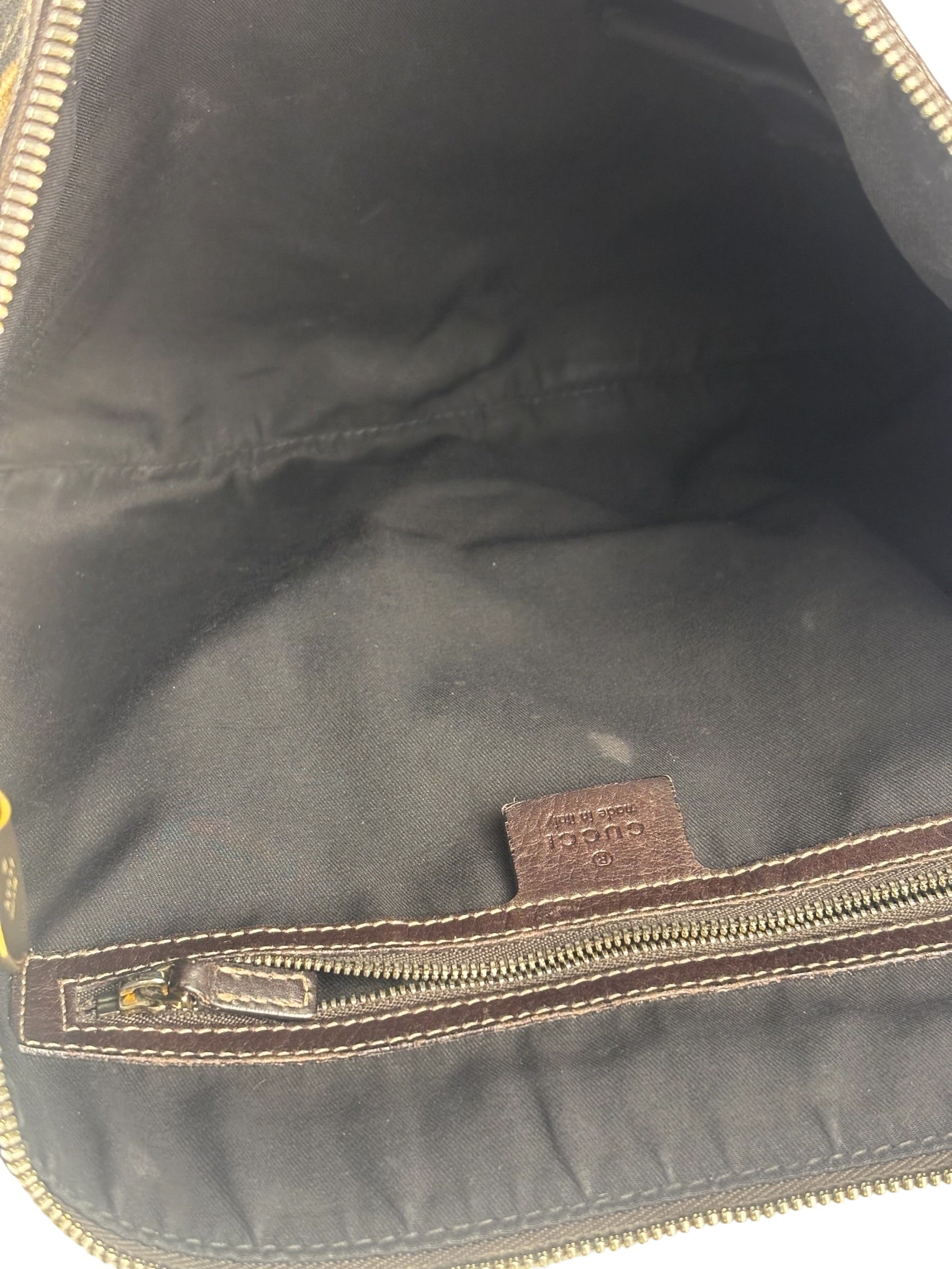 Gucci Black/Brown Leather Trim Half-Moon Hobo Bag