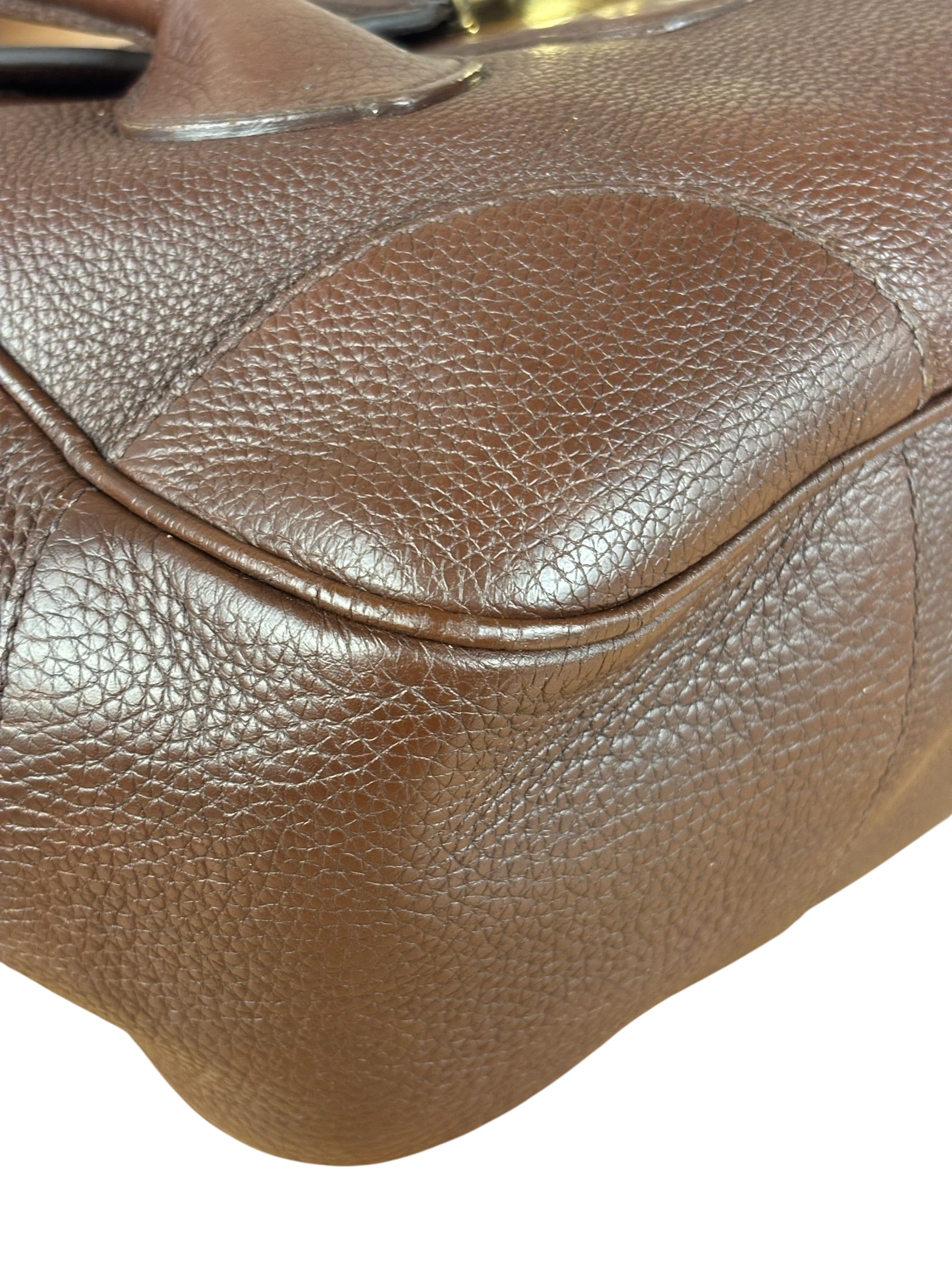Prada Rich Brown Vitello Daino Sound Lock Satchel Shoulder Bag