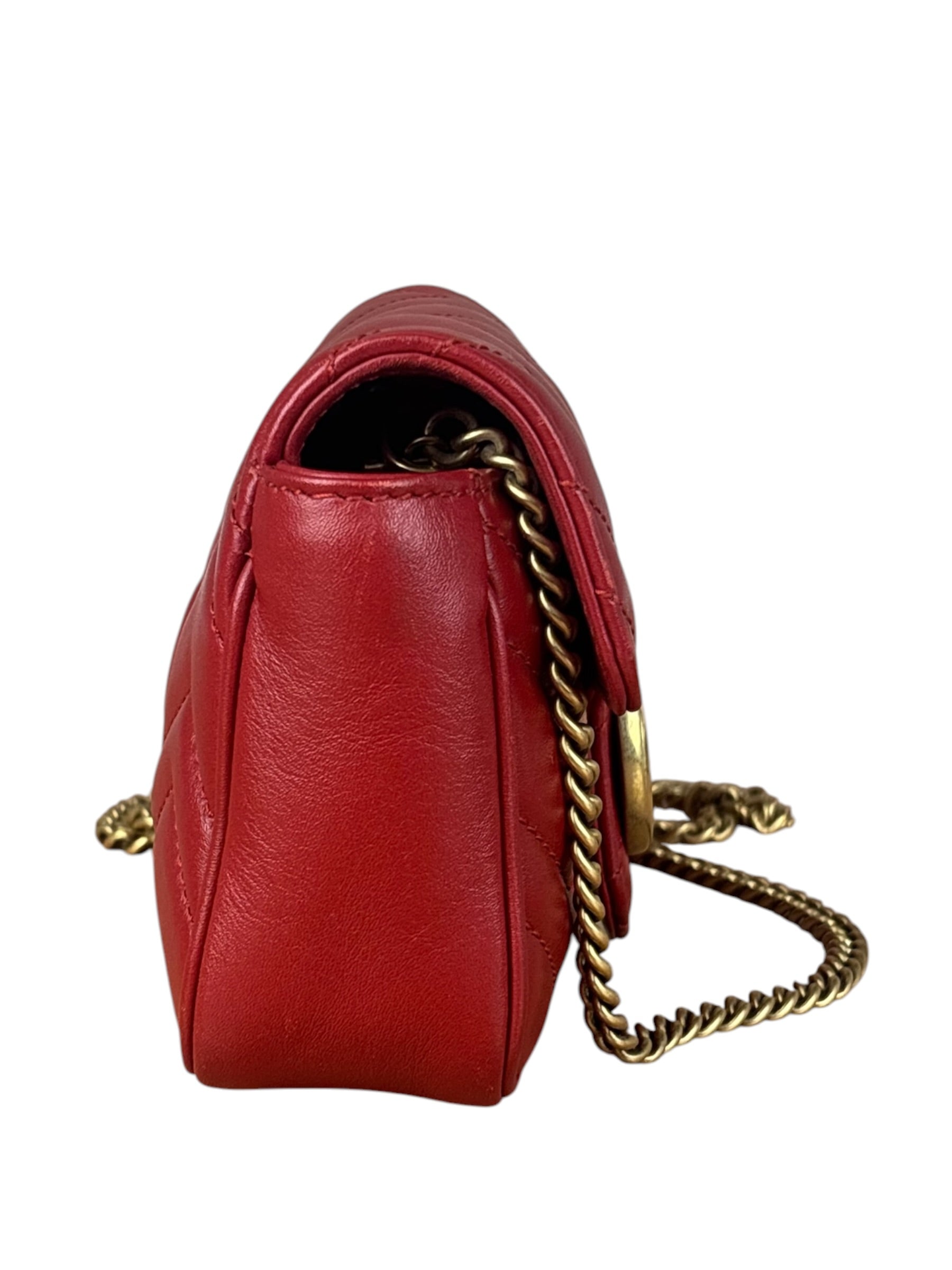 Gucci Red Chevron Quilted Matelasse Mini Leather Shoulder Bag