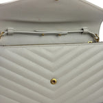 YSL Cream Pebbled Leather Cassandre Envelope Small Wallet On Chain