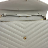 YSL Cream Pebbled Leather Cassandre Envelope Small Wallet On Chain