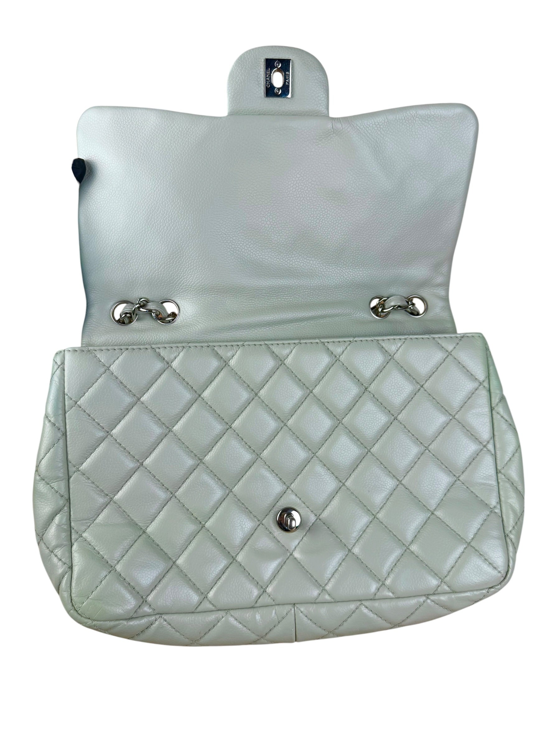 Chanel Light Sage Green Medium Classic Flap Shoulder Bag 2008