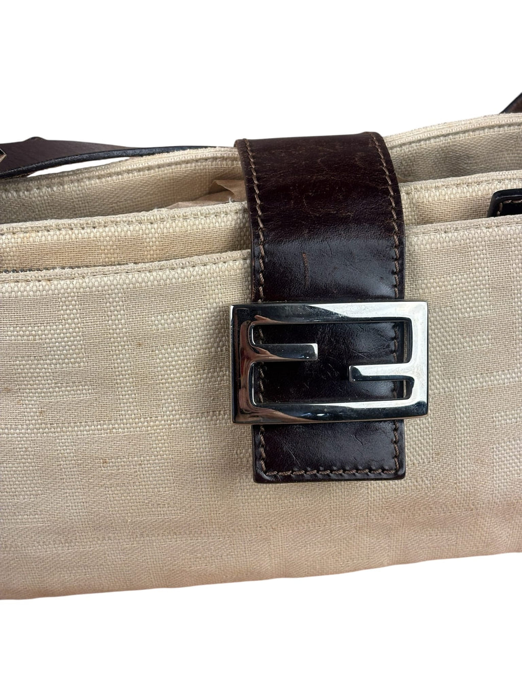 Fendi Cream Zucca Canvas Baguette Shoulder Bag
