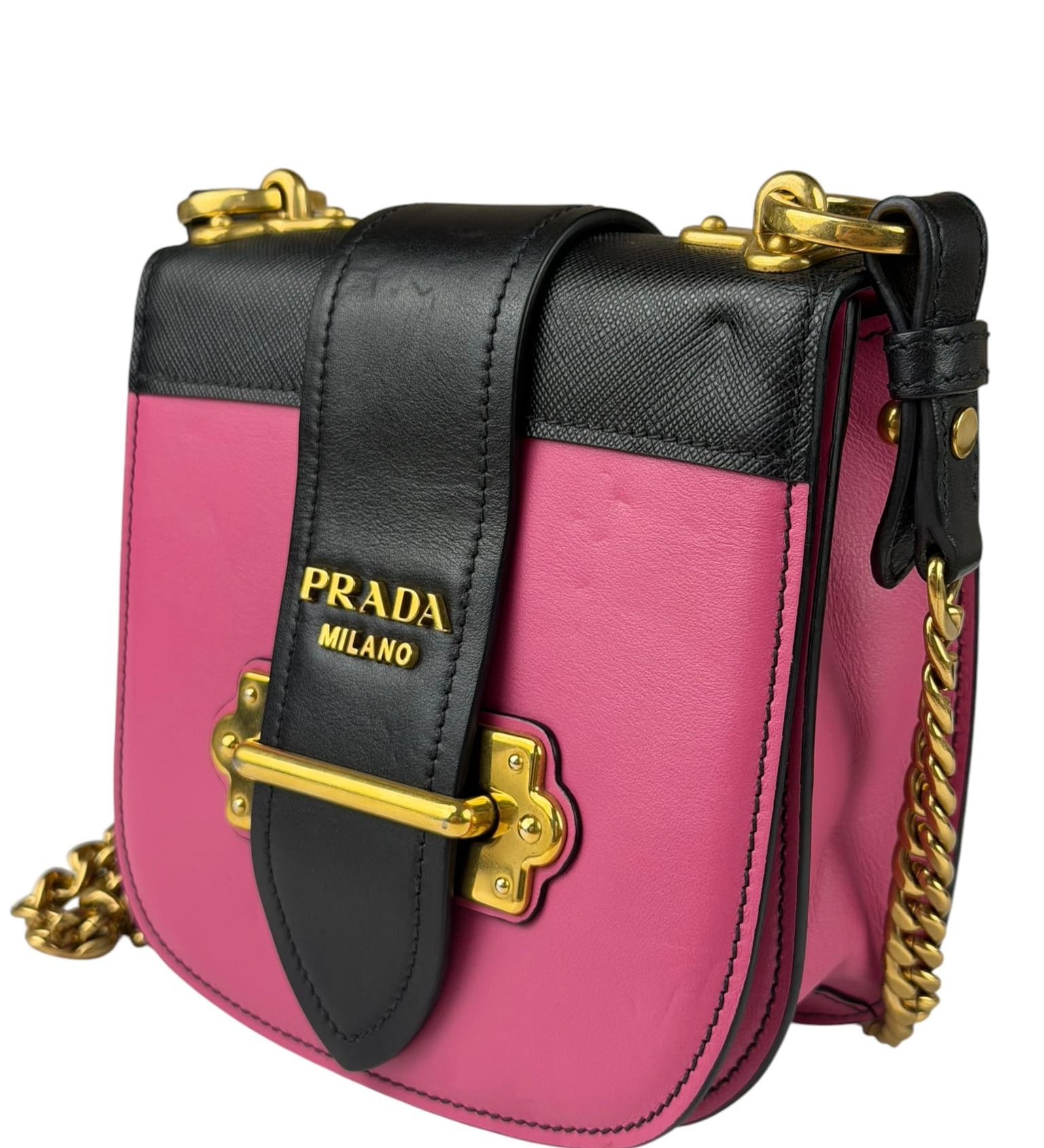Prada Pink/Black Saffiano Leather Trim Small Cahier Crossbody Bag
