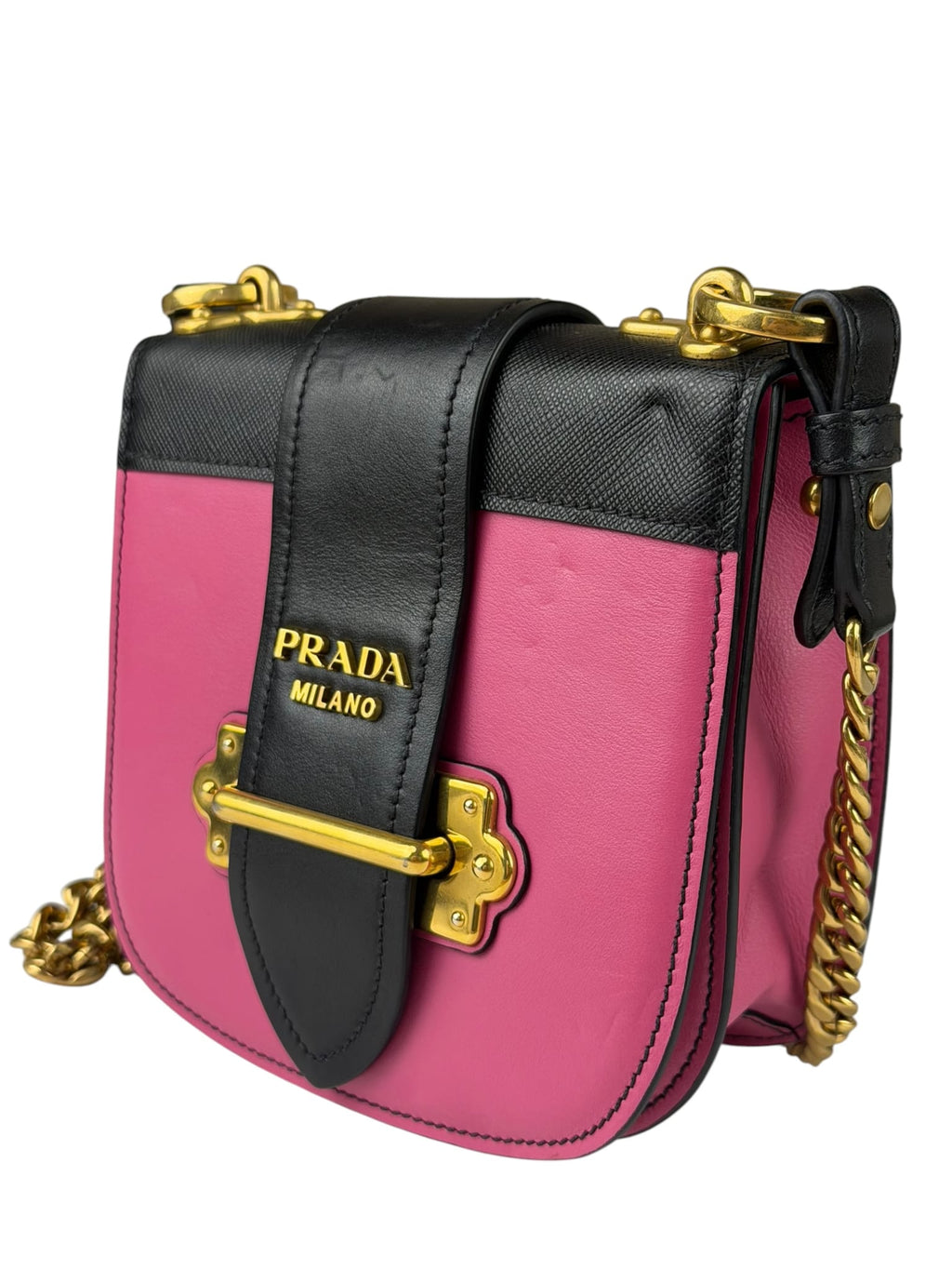 Prada Pink/Black Saffiano Leather Trim Small Cahier Crossbody Bag