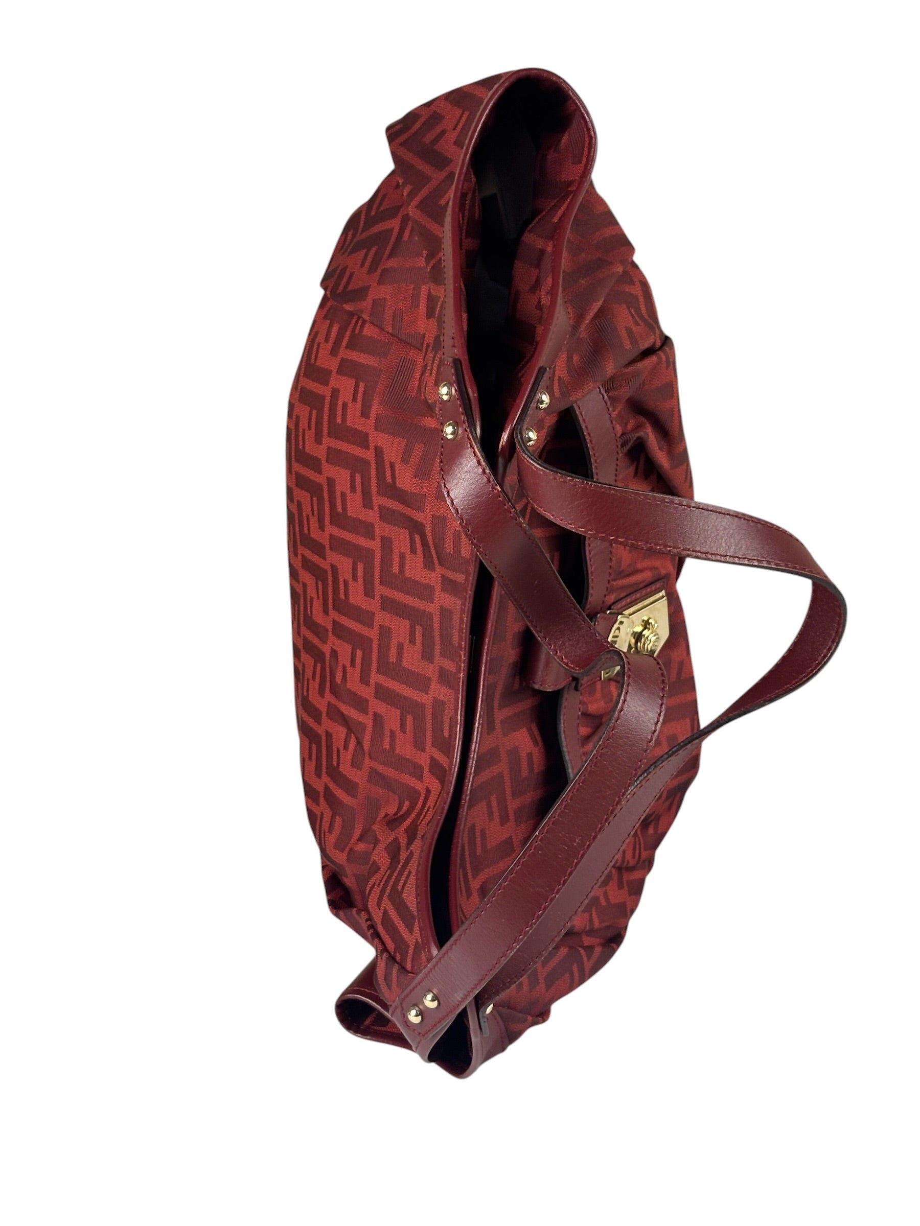 Fendi Red Leather Trim Zucca Chef Tote
