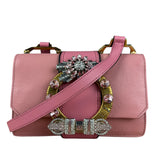 Miu Miu Pink Leather Madras Crystal Embellished Shoulder Bag