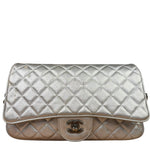 Chanel CC Silver Metallic Quilted Flap Shoulder Bag 2017
