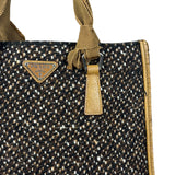Prada Vintage Brown/Black Woven Tweed Trim Tote Handbag