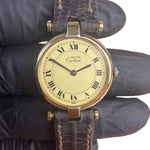 Cartier Must De Vendome Vermeil Cream Roman Dial Brown Strap
