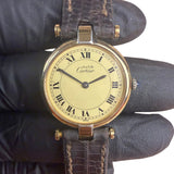 Cartier Must De Vendome Vermeil Cream Roman Dial Brown Strap