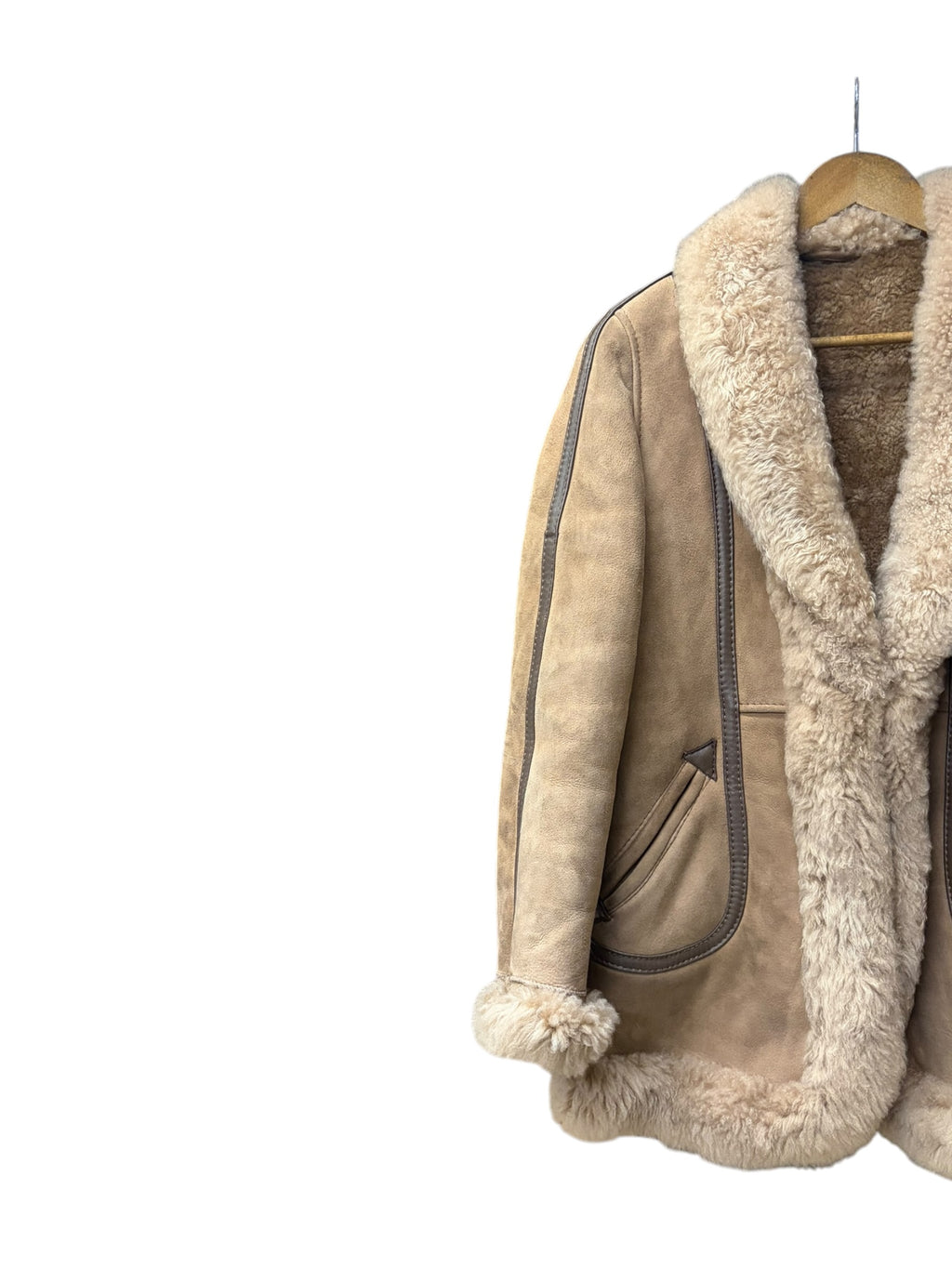 Vintage Brown Shearling Welt Pocket Jacket