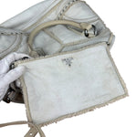 Prada Vintage White Studded Leather Shearling Bowler 2Way Bag