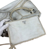 Prada Vintage White Studded Leather Shearling Bowler 2Way Bag