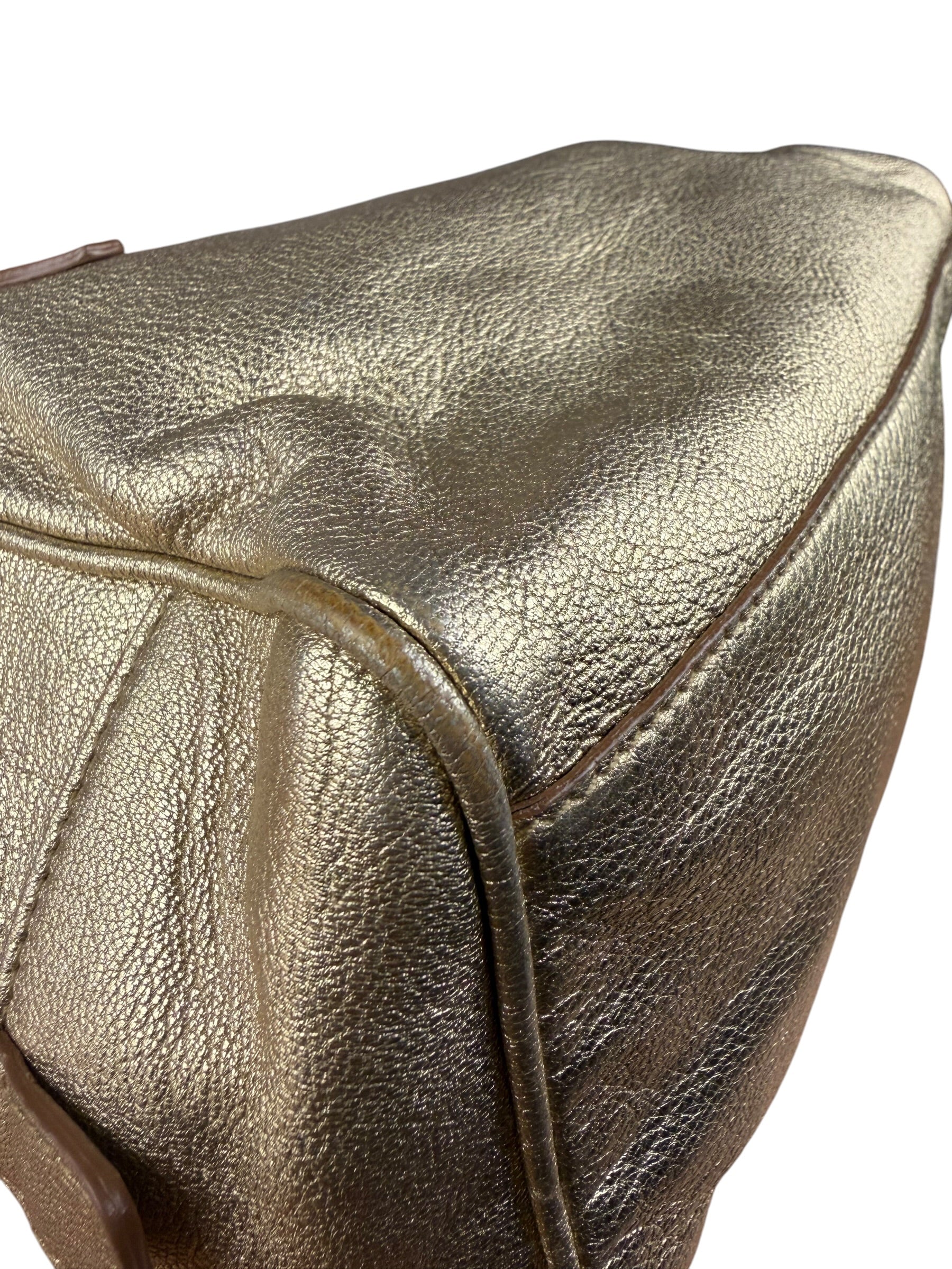 Yves Saint Laurent Gold Leather Embossed YSL Logo Handbag