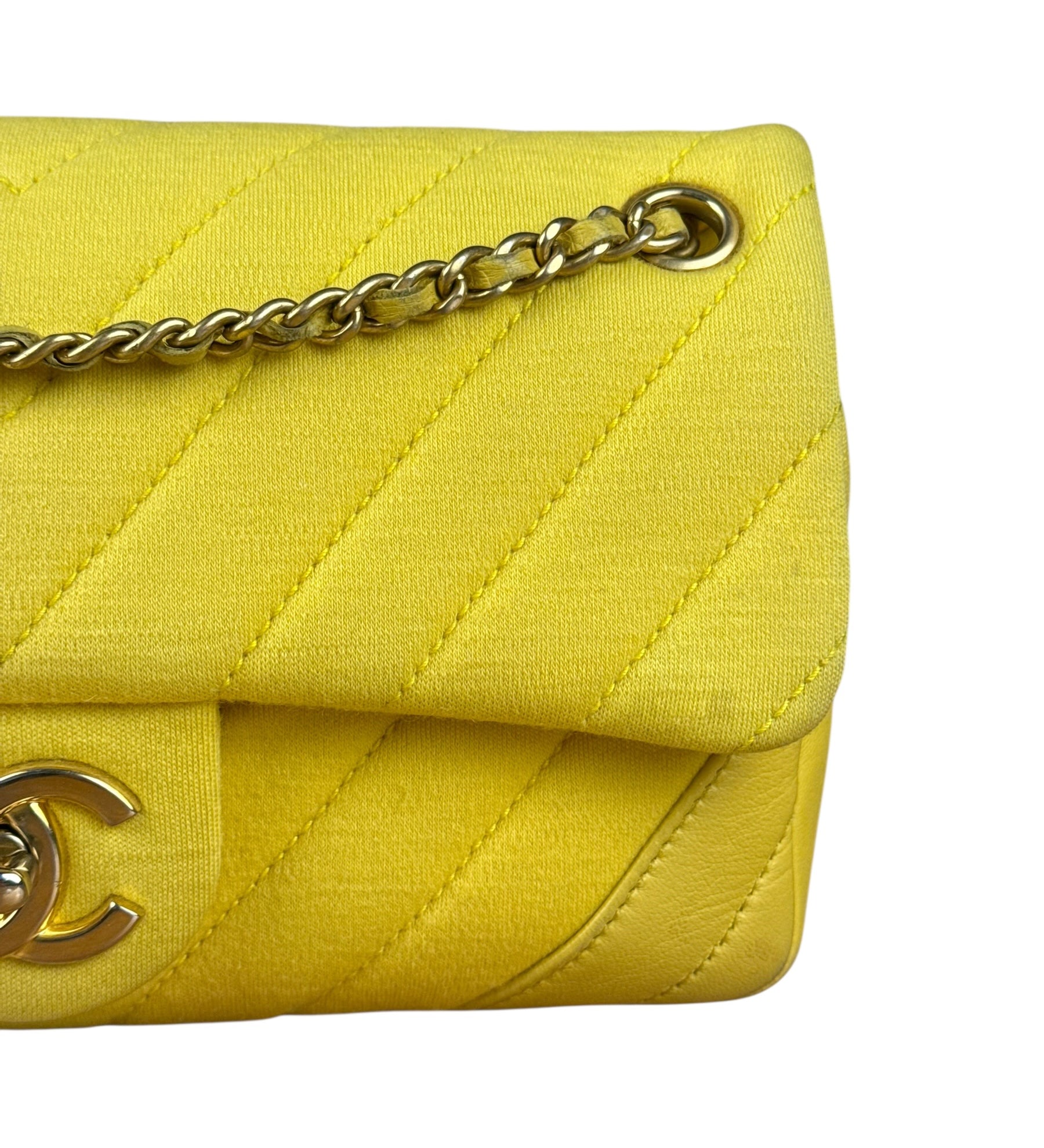 Chanel Yellow Chevron Flap Chain Shoulder Bag 2015