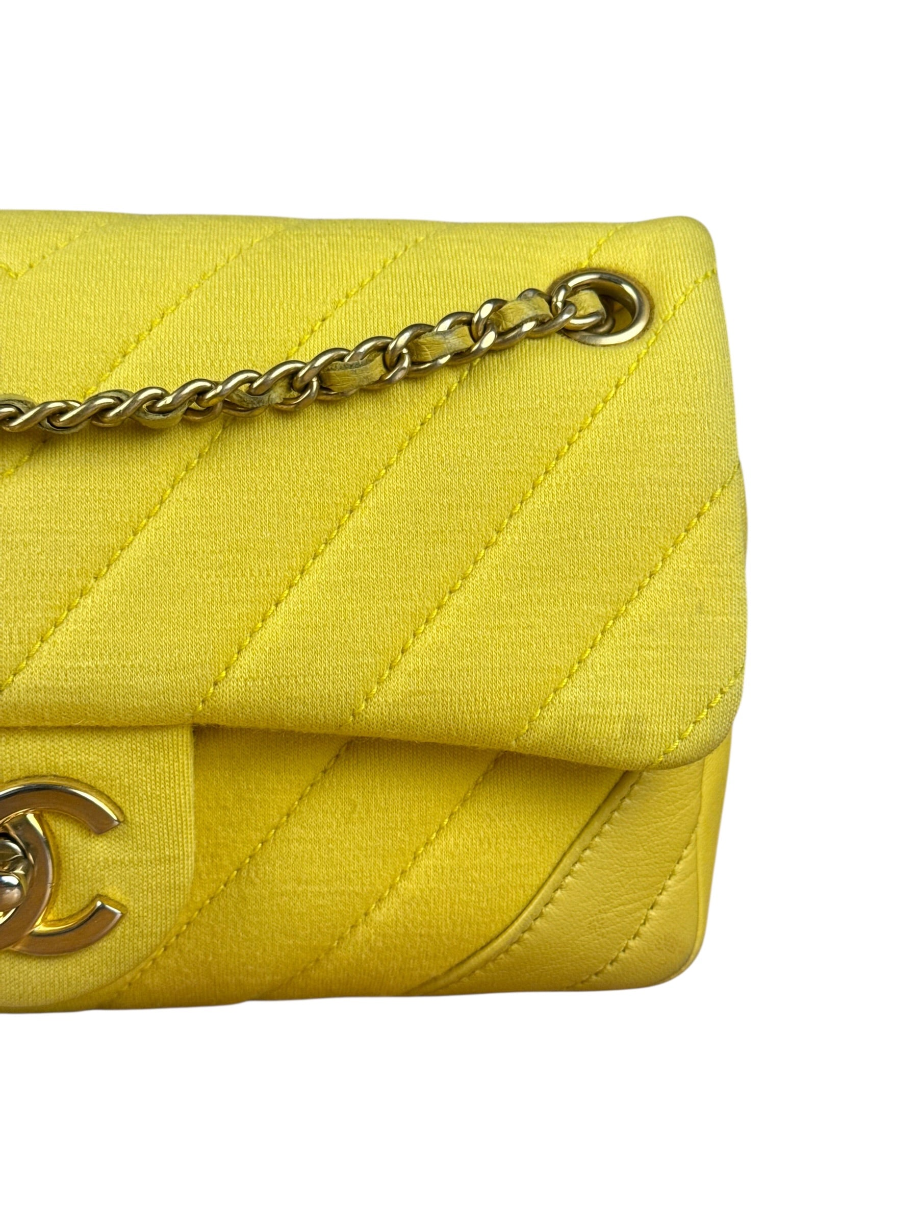 Chanel Yellow Chevron Flap Chain Shoulder Bag 2015