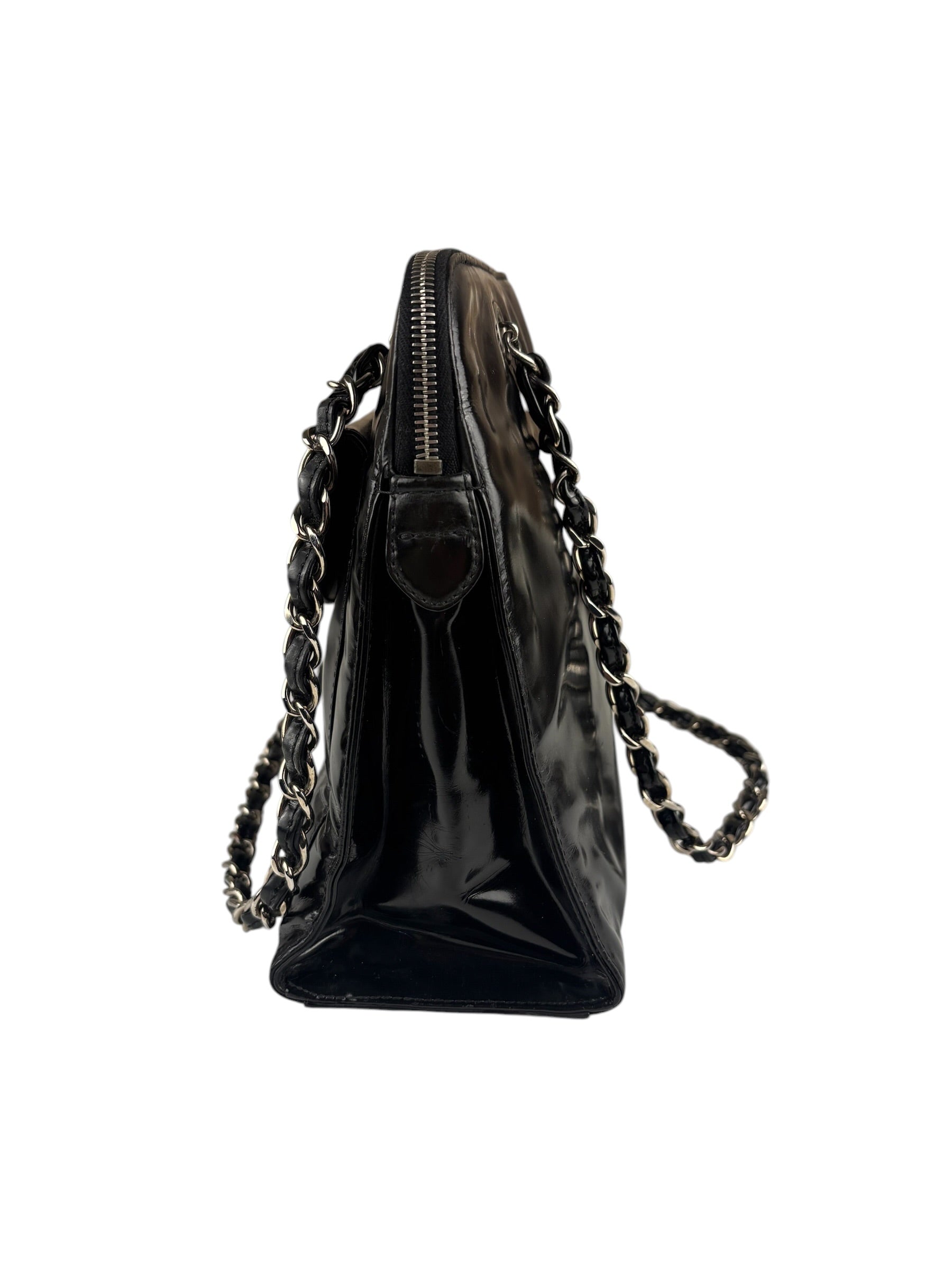 Chanel Vintage Black Patent Leather Envelope Chain Shoulder Bag 1998