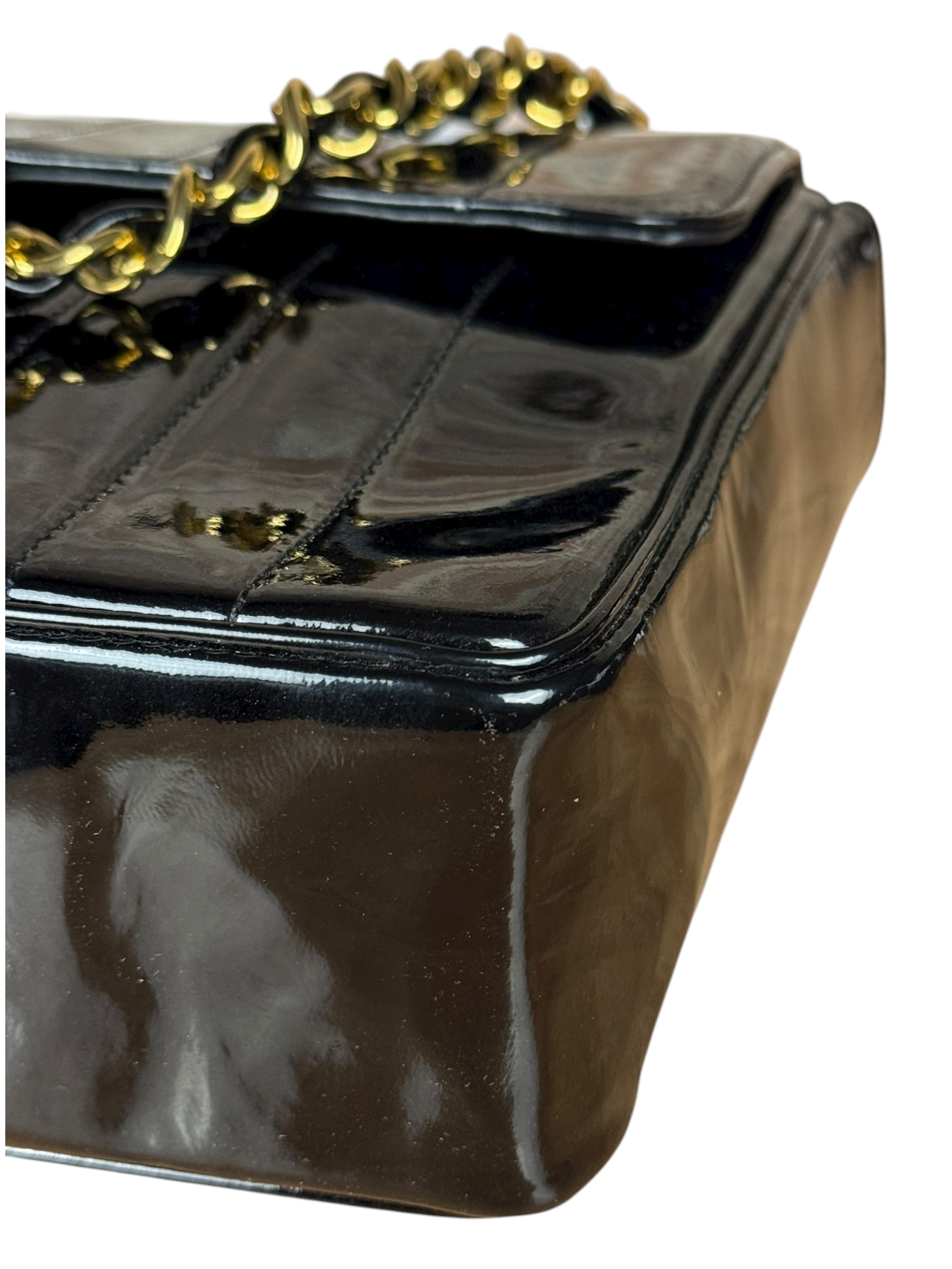 Chanel Black Patent Mademoiselle Single Flap Bag '95