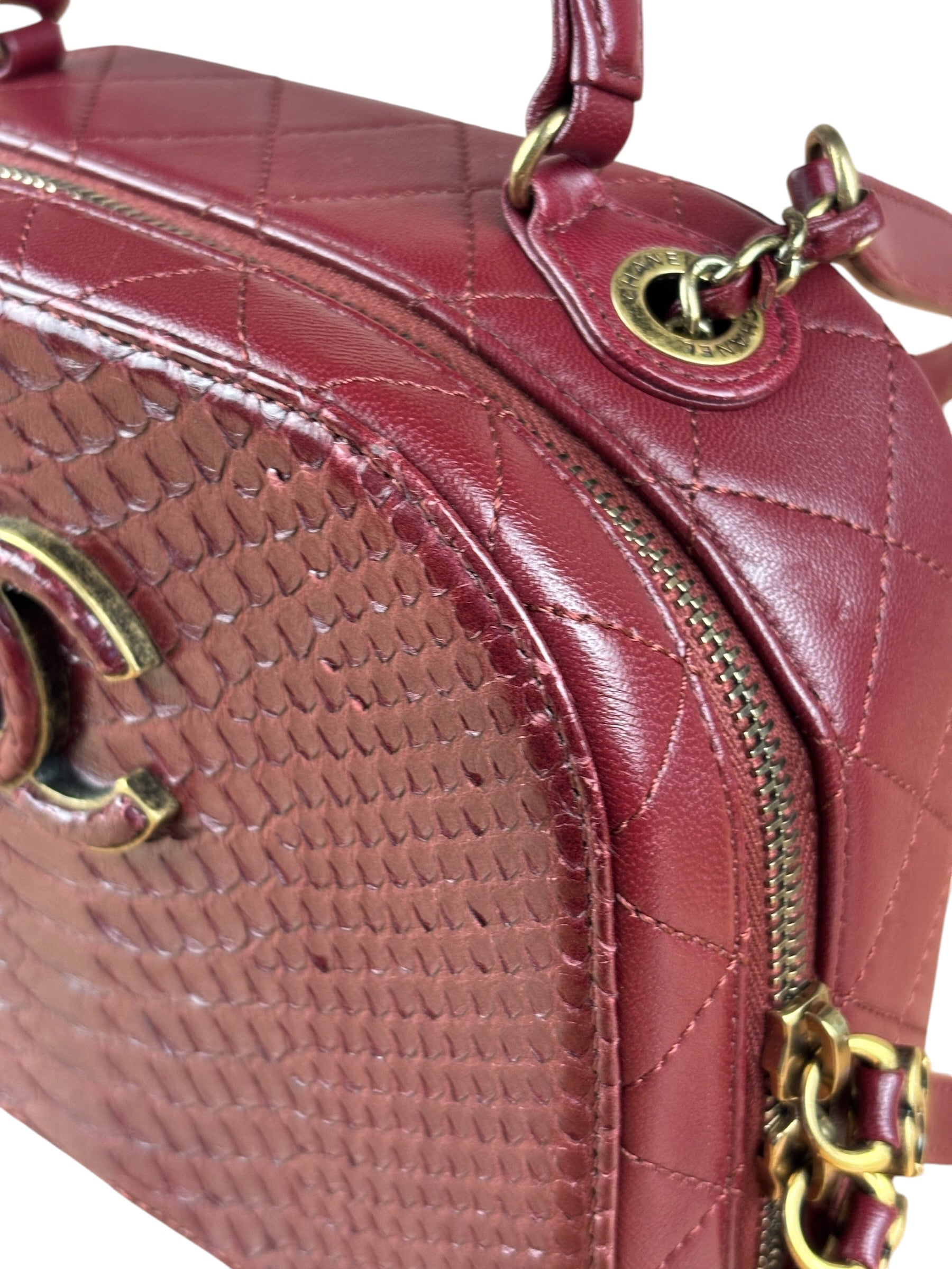 Chanel Burgundy Python Quilted Leather Vanity Two-Way Bag 2017