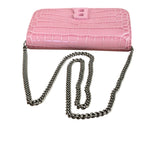 Balenciaga Pink Croc-Embossed Leather Chain B Wallet