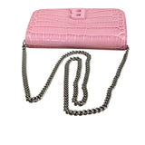 Balenciaga Pink Croc-Embossed Leather Chain B Wallet